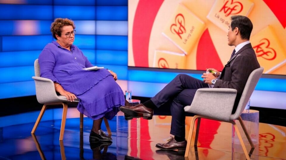 Tidligere KrF-leder Olaug Bollestad ble intervjuet av Fredrik Solvang i Debatten på NRK tirsdag kveld. Foto: Heiko Junge / NTB