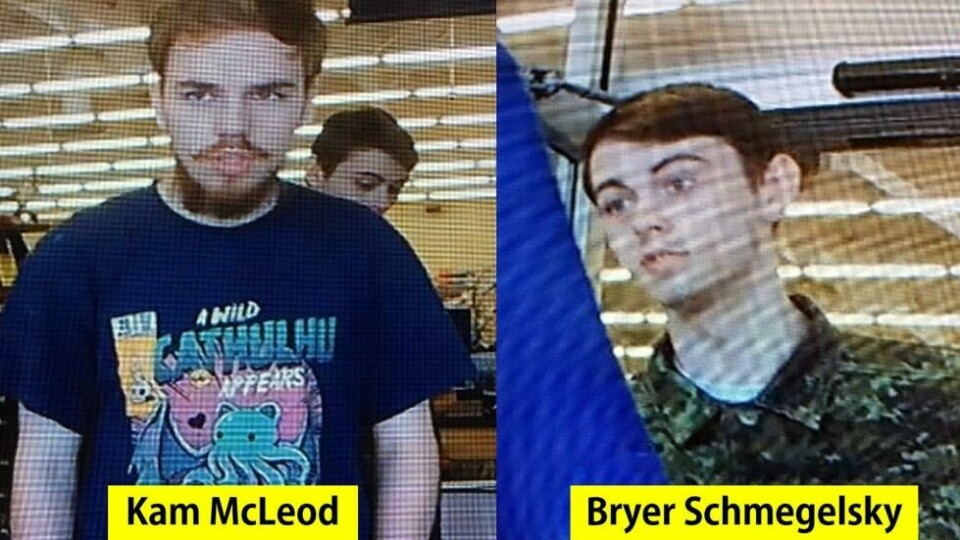 Jakten fortsetter på Bryer Schmegelsky (18) og Kam McLeod (19). Etter nøye søk i to canadiske byer, er de fortsatt like sporløst vekk. Jakten fortsetter på Bryer Schmegelsky (18) og Kam McLeod (19). Etter nøye søk i to canadiske byer, er de fortsatt like sporløst vekk. Foto: - / AFP