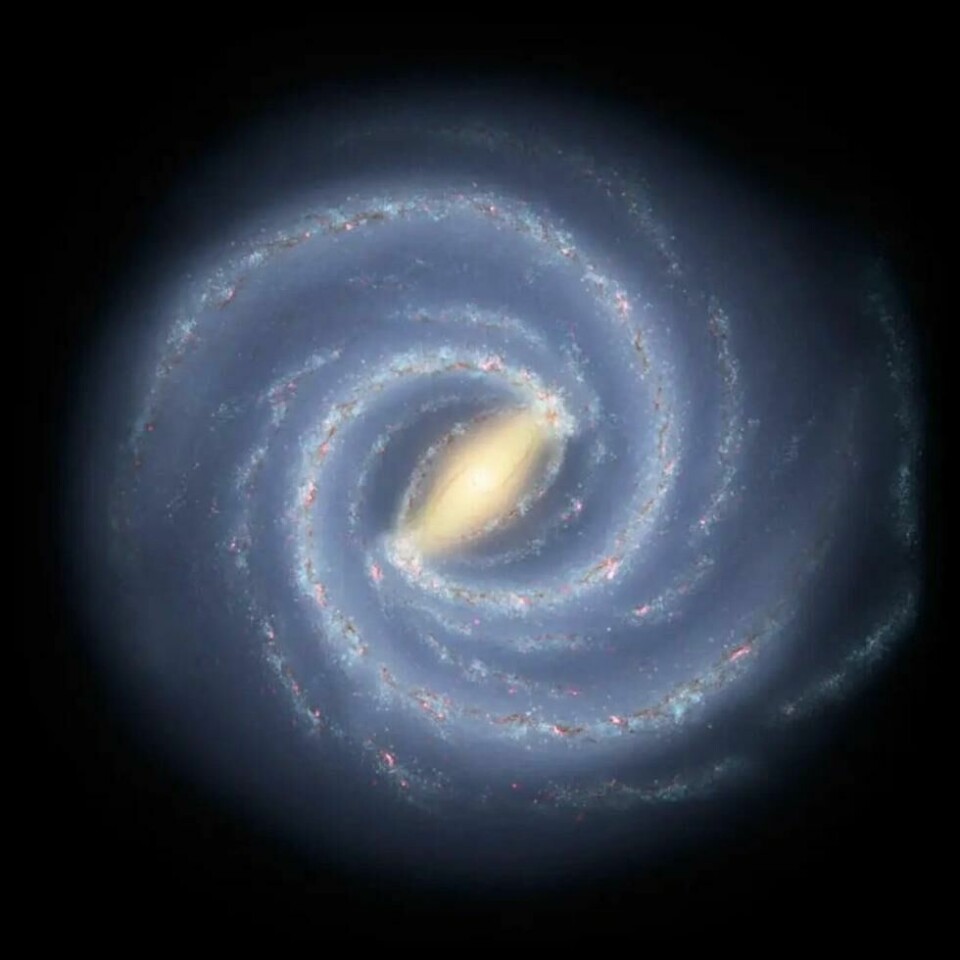 Dette er en illustrasjon av vår galakse, Melkeveien, sett fra utsiden. Er det slik det ser ut for noe på vei langt ut av galaksen? (Illustrasjon: Nasa/JPL) Dette er en illustrasjon av vår galakse, Melkeveien, sett fra utsiden. Er det slik det ser ut for noe på vei langt ut av galaksen? (Illustrasjon: Nasa/JPL)
