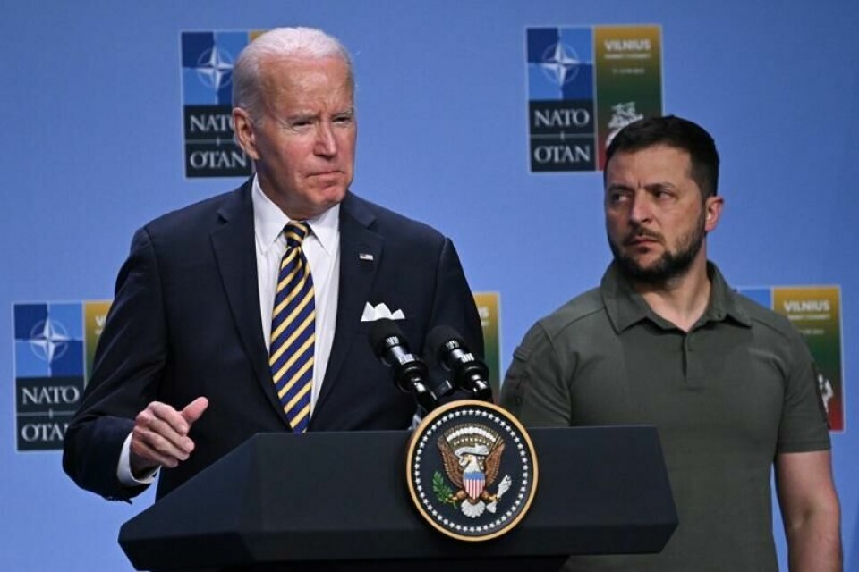 Biden og Zelenskyj under Nato-toppmøtet i Vilnius i sommer. Biden og Zelenskyj under Nato-toppmøtet i Vilnius i sommer. Foto: Paul Ellis / AP / NTB