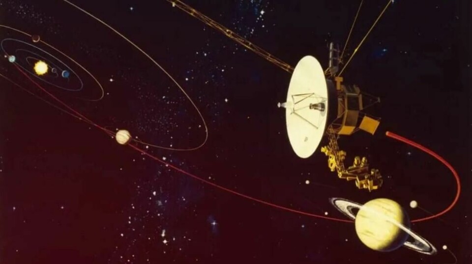 Original grafikk fra Nasa som viser Voyager 2 i rommet - rett fra 1970-tallet. (Illustrasjon: Nasa)
