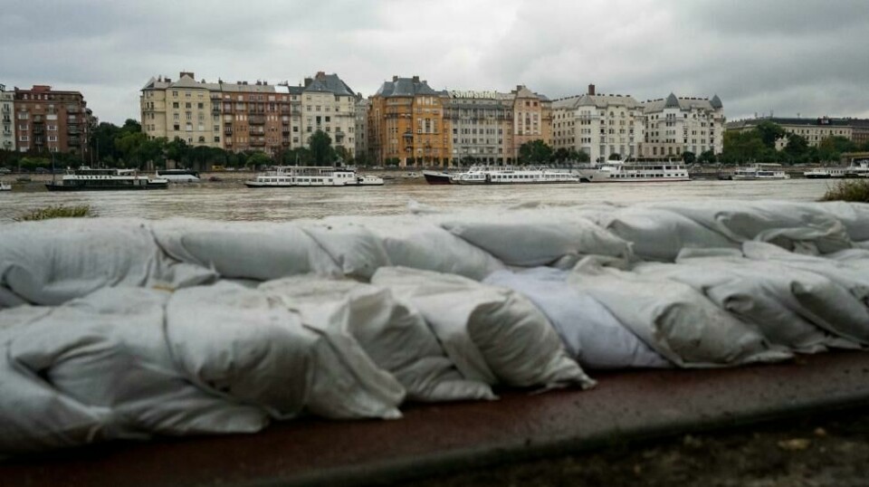 Sandsekker er stablet for å beskytte Margaretøya i Budapest. Foto: Denes Erdos / AP / NTB