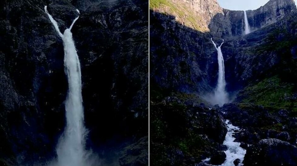 FRITT FALL: I denne storslagne naturen man liten. Det frie fossefallet i Mardalsfossen er 297 meter og den totale høyden er 655 meter. Foto: Vidar Moløkken / frittfallfoto.no
