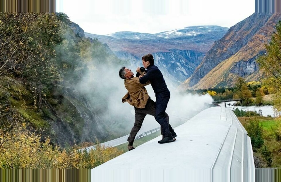 Naturen er vakker når Tom Cruise slåss på taket til Raumabanen i Mission Impossible 7. Naturen er vakker når Tom Cruise slåss på taket til Raumabanen i Mission Impossible 7. Foto: Paramount Pictures
