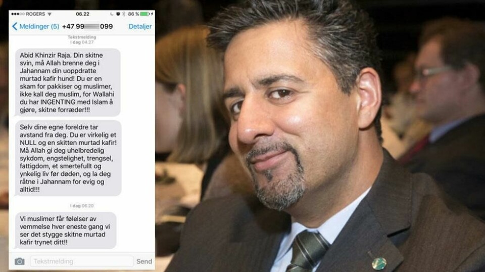 Etter å ha kritisert bruken av nikab og burka, fikk venstrepolitiker Abid Raja en lite hyggelig sms
