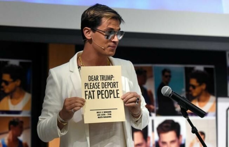 Milo Yiannopoulos i 2017. Han vekker sterke reaksjoner på nettet. Milo Yiannopoulos i 2017. Han vekker sterke reaksjoner på nettet. Foto: Jeremy Papasso / AP