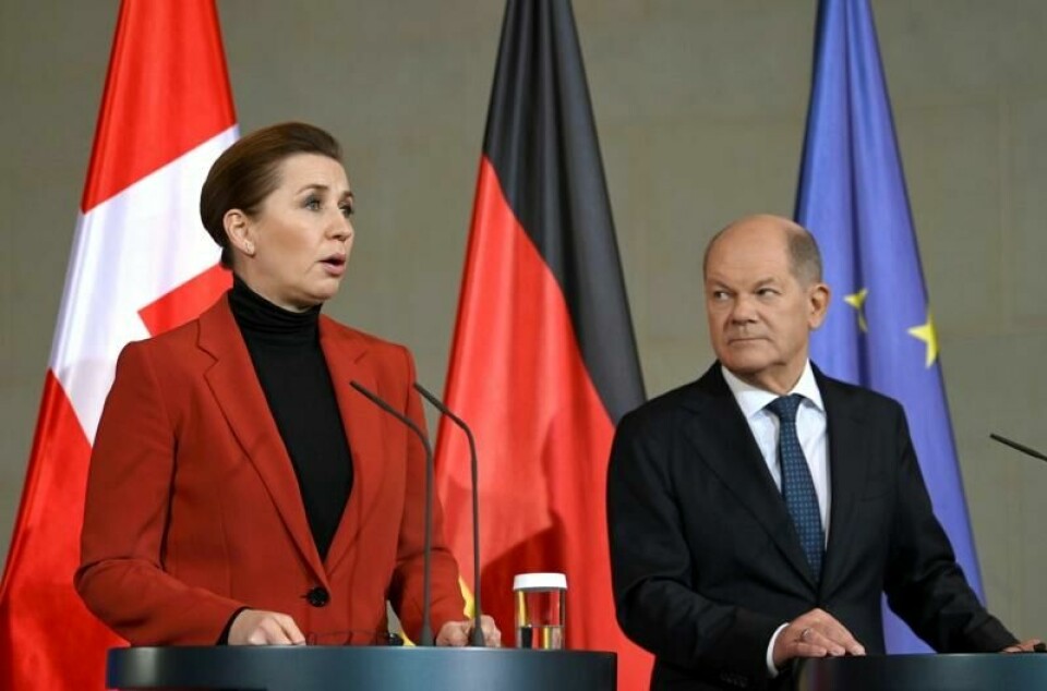 Statsminister Mette Frederiksen møtte Olaf Scholz i Berlin tirsdag.