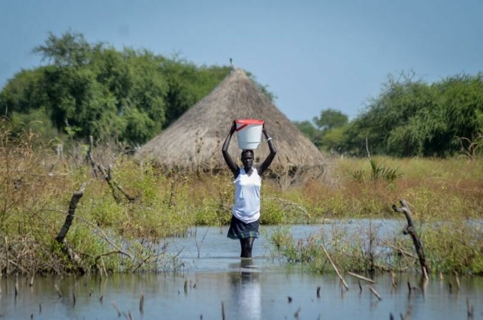 Sultspøkelset henger over Sør-Sudan der nærmere 60 prosent av innbyggerne neste vår vil oppleve matusikkerhet, advarer ekspertgruppe. Landet står også midt oppe i en flomkatastrofe. Dette bildet er fra flommen i delstaten Jonglei for fire år siden.