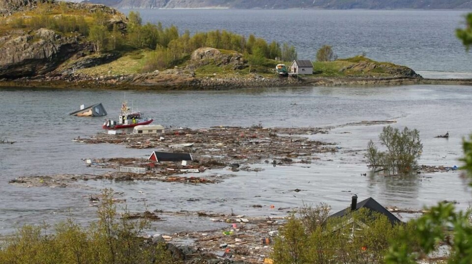 Slik så det ut etter kvikkleireskred i Alta i juni 2020. Foto: Hanne Larsen / Altaposten / NTB
