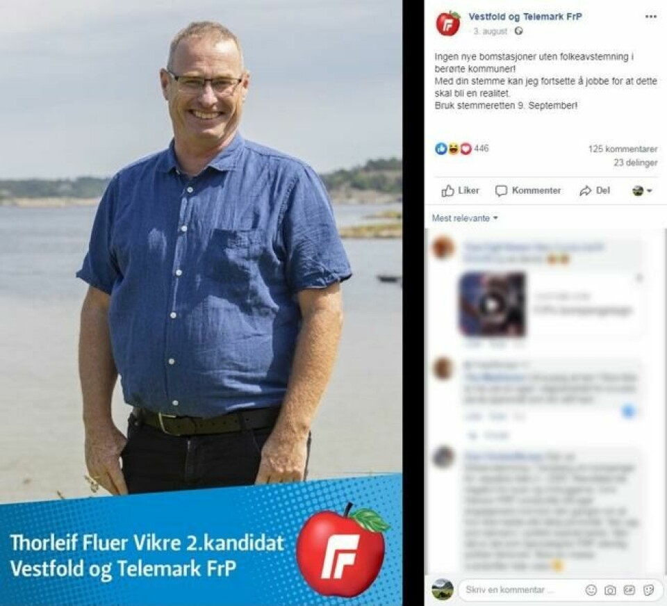 Denne sponsede Facebook-posten fikk Porsgrunn-ordfører Robin Kåss (Ap) til å sende et brev til Samferdselsdepartementet med spørsmål om kommunen kan få holde en folkeavstemning. Denne sponsede Facebook-posten fikk Porsgrunn-ordfører Robin Kåss (Ap) til å sende et brev til Samferdselsdepartementet med spørsmål om kommunen kan få holde en folkeavstemning. Foto: Skjermdump Facebook