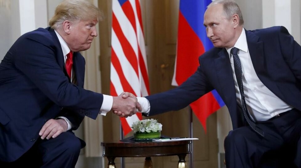USAs president Donald Trump under et møte med sin russiske kollega Vladimir Putin den 15. juli 2018. Foto: Pablo Martinez Monsivais/AP Photo/NTB scanpix.