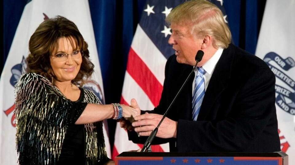 STØTTET TRUMP: – Hun er en venn og en person av høy kvalitet som jeg har stor respekt for, sa Donald Trump etter Sarah Palins euforiske utbrudd for tilhørerne: – Han er fra privat sektor, ingen politiker. Kan jeg få et halleluja? i januar i 2016.