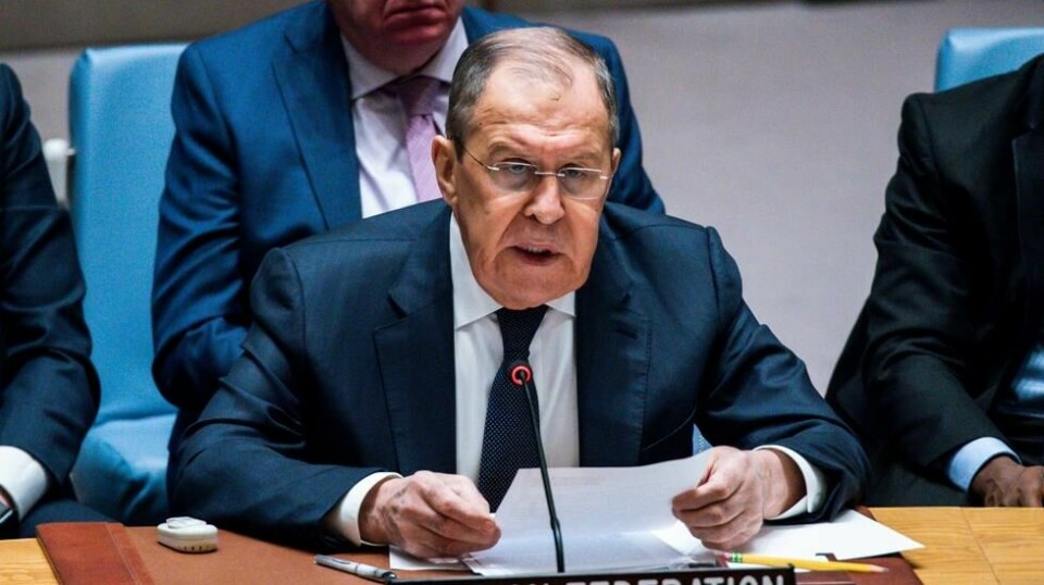 Russlands utenriksminister Sergej Lavrov langer ut mot USA og Vesten på et møte i FNs sikkerhetsråd. Foto: Eduardo Munoz Alvarez / AP / NTB