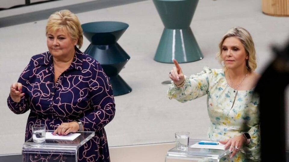 Erna Solberg (H) og Sylvi Listhaug (Frp) kan forberede seg på flertall på Stortinget neste år, om målingene i år slår til. Foto: Emilie Holtet / NTB