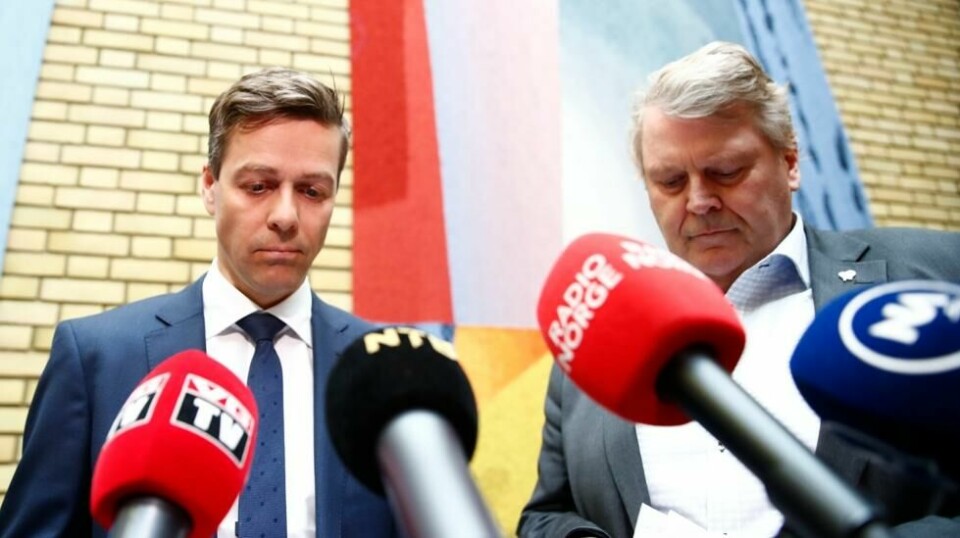 KrF-leder Knut Arild Hareide og medlem av kontrollkomiteen Hans Fredrik Grøvan.