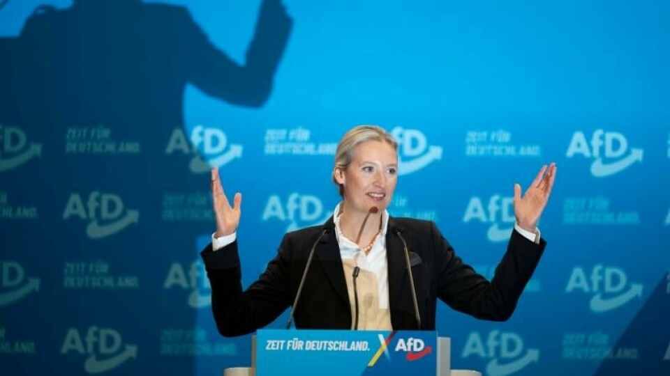 Alice Weidel ble på AfDs landsmøte lørdag ved akklamasjon valgt som partiet statsministerkandidat. Alice Weidel ble på AfDs landsmøte lørdag ved akklamasjon valgt som partiet statsministerkandidat. Foto: Sebastian Kahnert / dpa via AP / NTB