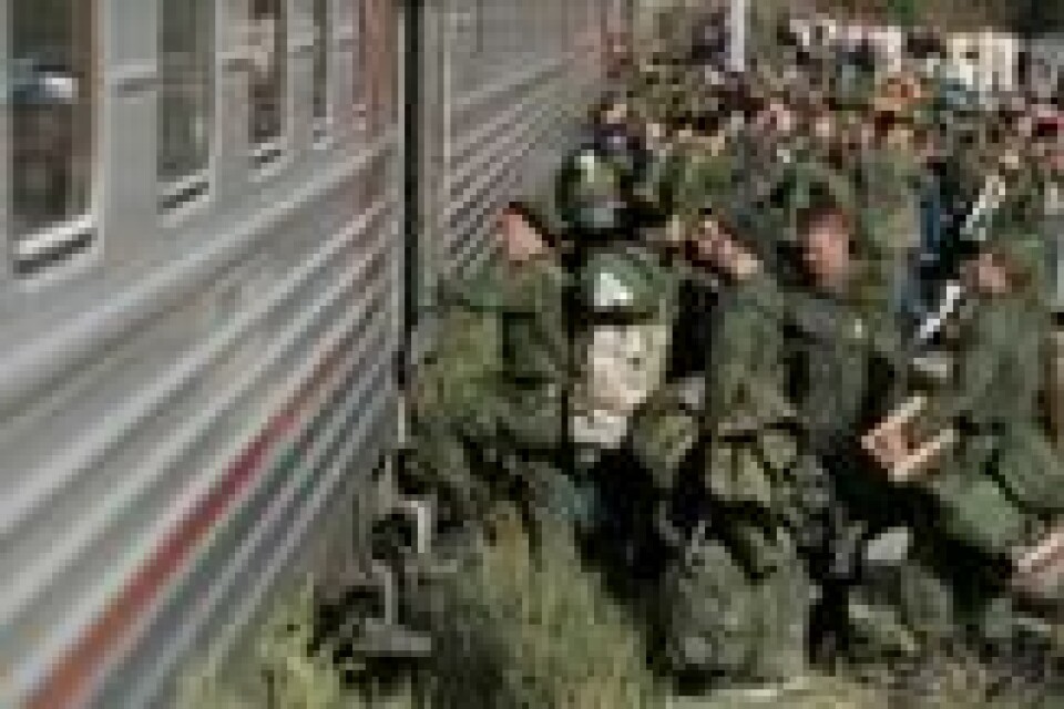 Russiske rekrutter tar et tog på en jernbanestasjon i Prudboi, Volgograd-regionen i Russland, 29. september 2022 etter Vladimir Putins ordre om mobilisering av 300.000 russere. Russiske rekrutter tar et tog på en jernbanestasjon i Prudboi, Volgograd-regionen i Russland, 29. september 2022 etter Vladimir Putins ordre om mobilisering av 300.000 russere. Foto: AP