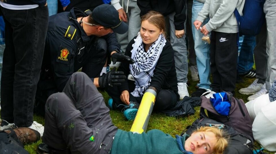 Extinction Rebellion og Gretha Thunberg var også til stede under åpningen av ONS-konferansen i Stavanger mandag. Foto: Silje Katrine Robinson / NTB