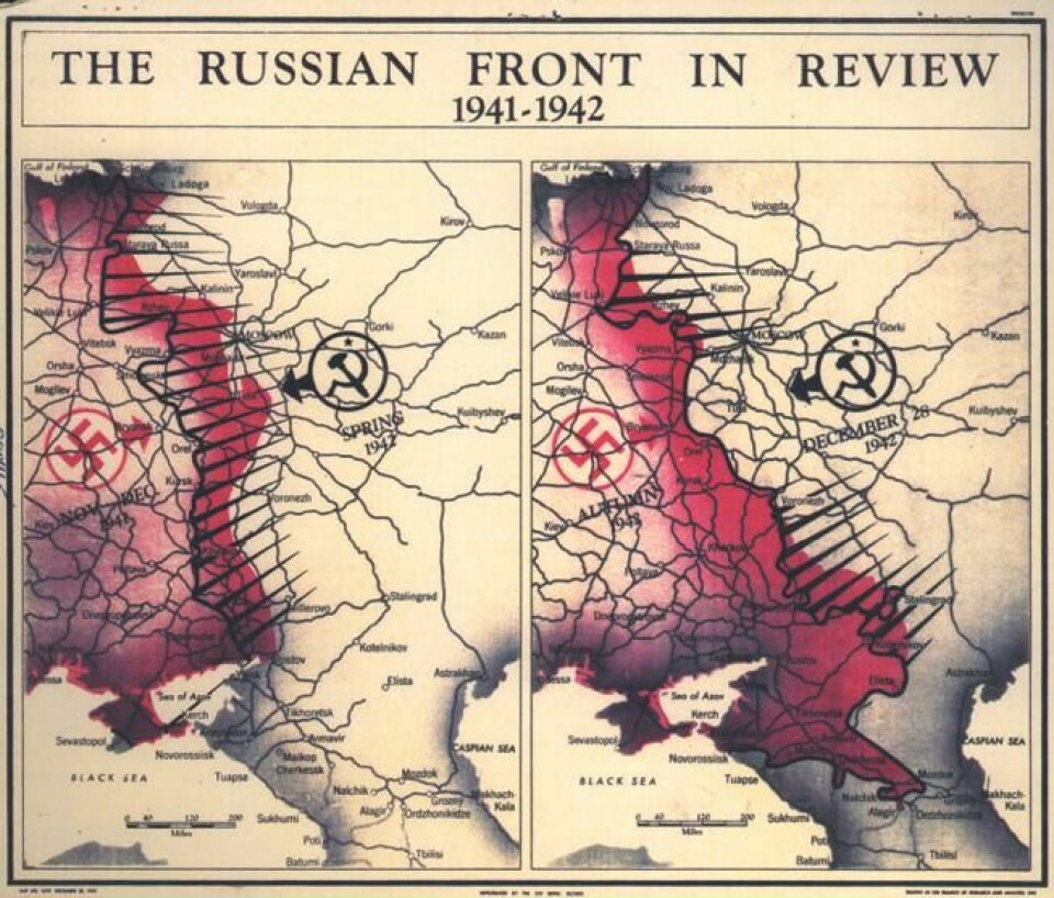 Den russiske fronten i 1942. Den russiske fronten i 1942. Foto: CIA