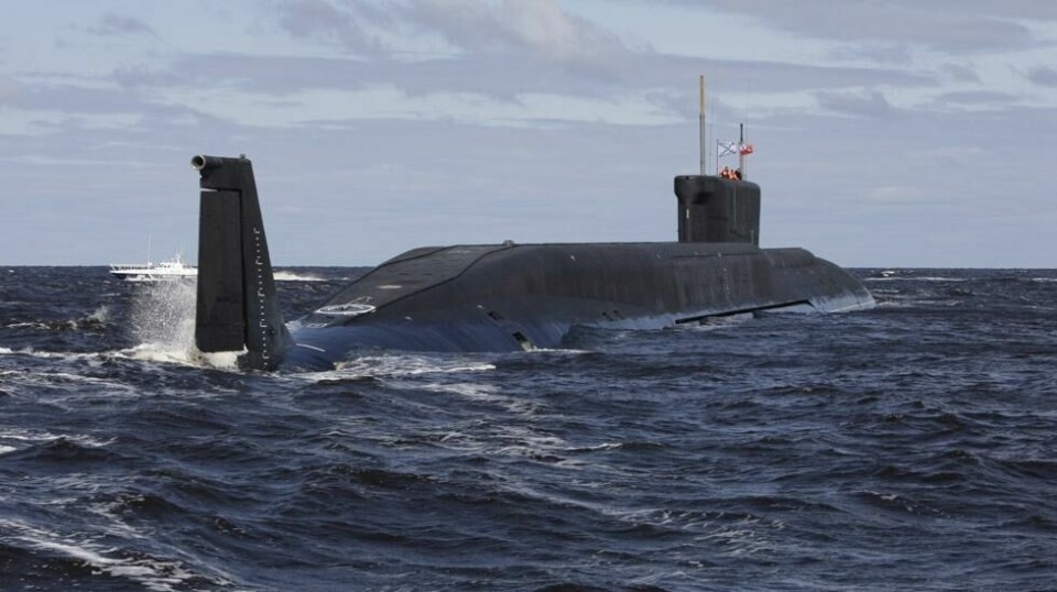 Den russiske atomubåten Yuri Dolgoruky tilhører den russiske Nordflåten på Kolahalvøya. AFP-FOTO / ALEXANDER ZEMLIANICHENKO