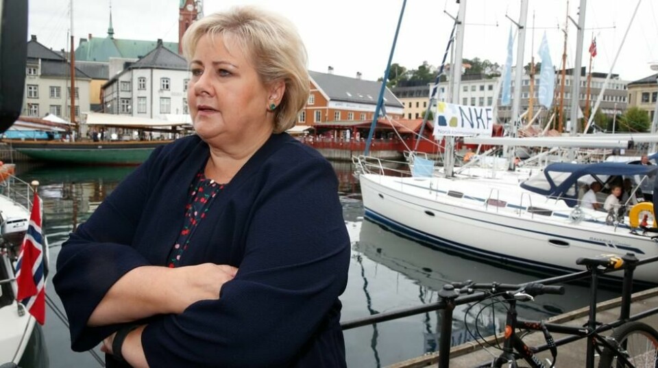 SELVSIKKER: Statsminister Erna Solberg deltar på pressefrokost under Arendalsuka tirsdag.