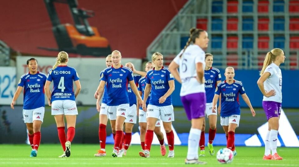 Vålerenga-spillere jubler etter en scoring i seieren over Anderlecht i Champions League-kvalifiseringen tidligere i uken. Foto: Amanda Pedersen Giske / NTB