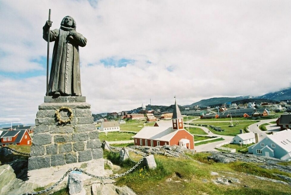 Statue av Hans Egede, den lutherske misjonæren, grunnleggeren av hovedstaden Nuuk, og viktig for utviklingen av Grønland på 1600-tallet. Statue av Hans Egede, den lutherske misjonæren, grunnleggeren av hovedstaden Nuuk, og viktig for utviklingen av Grønland på 1600-tallet. Foto: Svickova / Public Domain