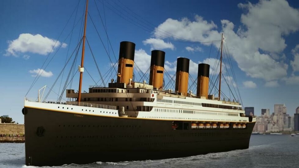 Den australske milliardæren Clive Palmer har presentert denne 3D-modellen av Titanic II som han sier han vil bygge.