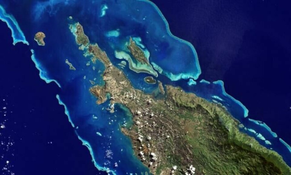 Satellittfoto av nordenden av Grande-Terre med barriererevene som danner lagunen som omslutter og øya strekker seg nordover mot Bélep-øyene. Foto: NASA Satellittfoto av nordenden av Grande-Terre med barriererevene som danner lagunen som omslutter og øya strekker seg nordover mot Bélep-øyene. Foto: NASA