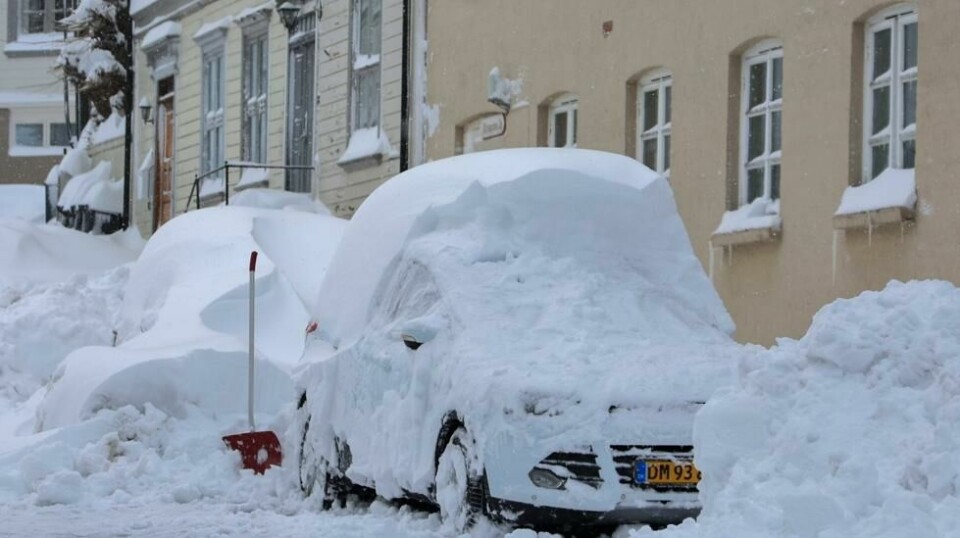 Det har kommet mye snø på Sørlandet det siste døgnet. Her fra Arendal første nyttårsdag. Foto: Tor Erik Schrøder / NTB