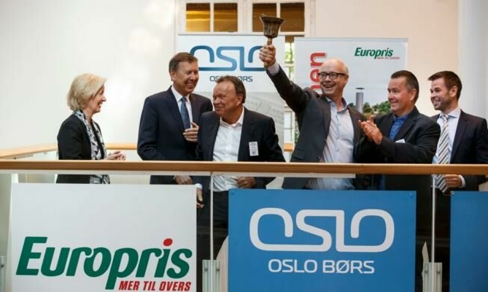 Administerende direktør Pål Wibe og grunnleggerne Wiggo Eriksen og Terje Høili i Europris ringer i åpningsbjella under børsnoteringen på Oslo Børs i juni 2015. Foto: Heiko Junge / NTB scanpix Administerende direktør Pål Wibe og grunnleggerne Wiggo Eriksen og Terje Høili i Europris ringer i åpningsbjella under børsnoteringen på Oslo Børs i juni 2015. Foto: Heiko Junge / NTB scanpix