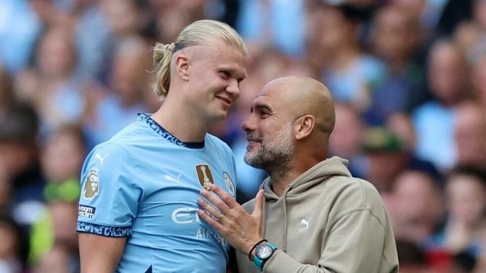 Den norske City-stjernen Erling Braut Haaland sammen med manager Pep Guardiola. Den norske City-stjernen Erling Braut Haaland sammen med manager Pep Guardiola. Foto: Phil Noble / Reuters / NTB