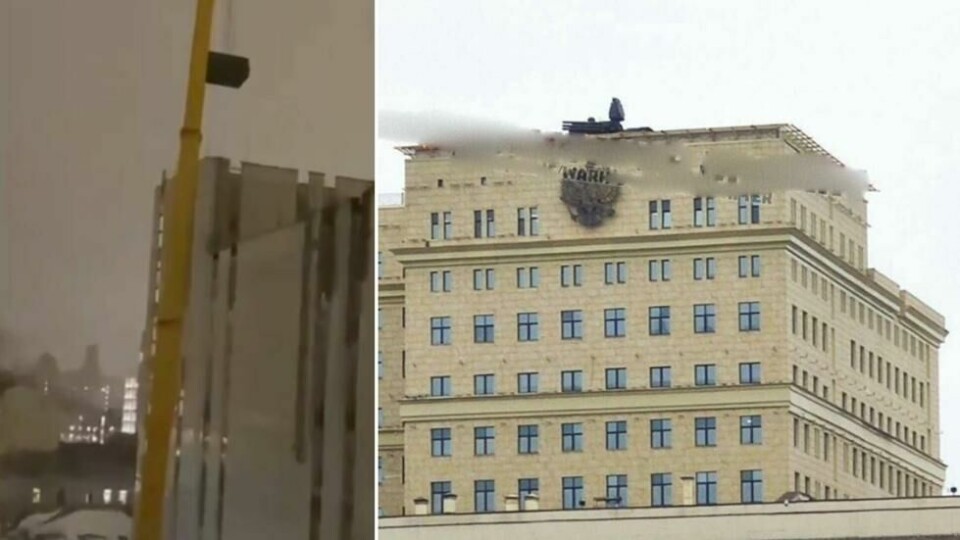 Bilder og videoer delt på sosiale medier skal angivelig vise forsvarsinstallasjoner bli plassert på bygninger i Moskva. Bilder og videoer delt på sosiale medier skal angivelig vise forsvarsinstallasjoner bli plassert på bygninger i Moskva. Foto: Twitter