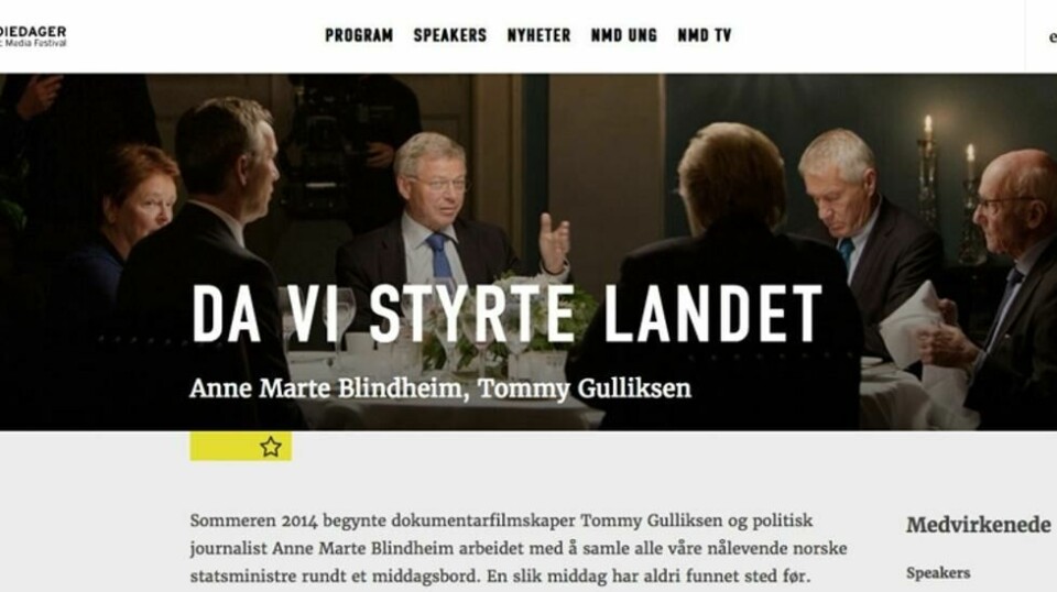 Skjermdump fra presentasjonen av dokumentarserien «Da vi styrte landet» i programmet til Nordiske mediedager, som finner sted i Bergen fra 10-12. mai. Foto: Ane Brun/Norsk Fjernsyn