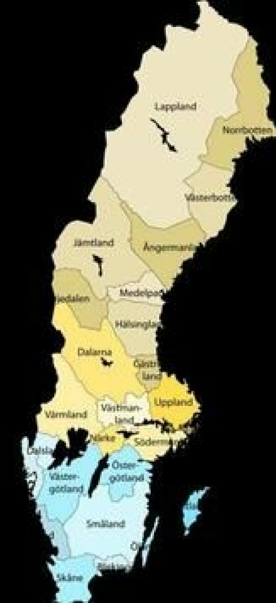 Dette er de 25 landskapene i Sverige Dette er de 25 landskapene i Sverige Foto: Wikipedia
