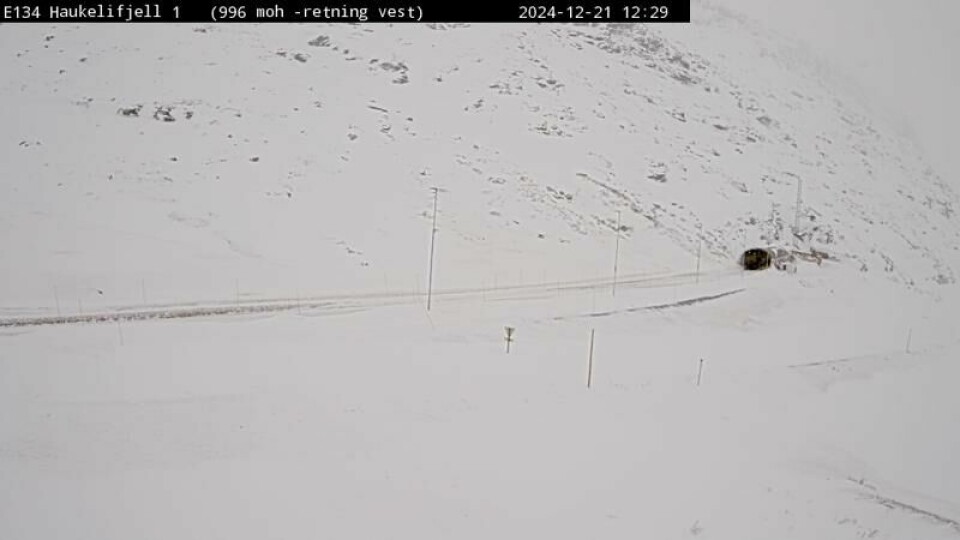 Det er meldt mye snø på E-134 Haukelifjell det neste døgnet.
