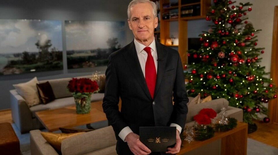 Slik så det ut da statsminister Jonas Gahr Støre holdt nyttårstalen. Foto: Fredrik Varfjell / NTB / POOL