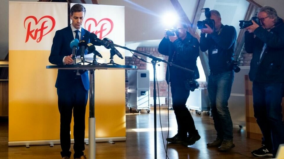 Partileder Knut Arild Hareide taler til KrFs landsstyre fredag.