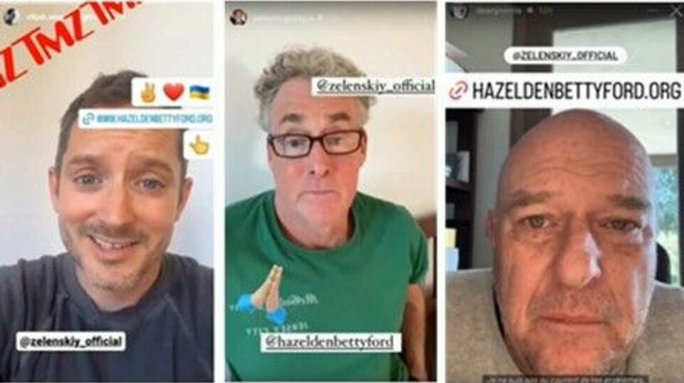 Flere kjente skuespiller – deriblant, fra venstre, Elijah Wood, Scrubs-stjernen John C. McGinley og Breaking Bad-skuespilleren Dean Norris – gikk på limpinnen og spilte inn videoklipp med gode ønsker til «Vladimir».