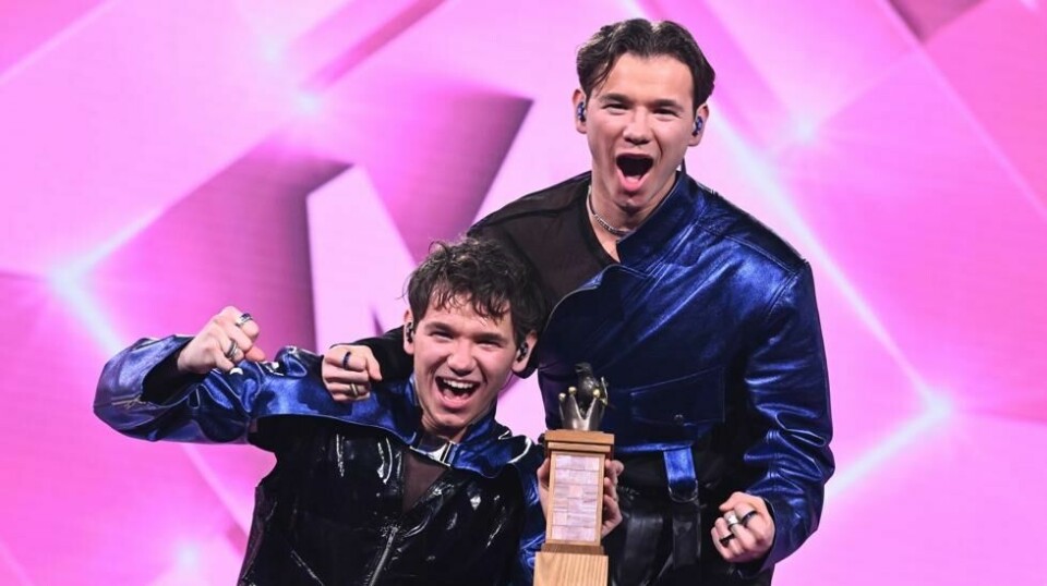 Tvillingene Marcus & Martinus fra Trofors i Norge vant finalen i den svenske Melodifestivalen i Friends Arena i Stockholm lørdag kveld. De opptrådte med bidraget «Unforgettable». Foto: Claudio Bresciani / TT / NTB