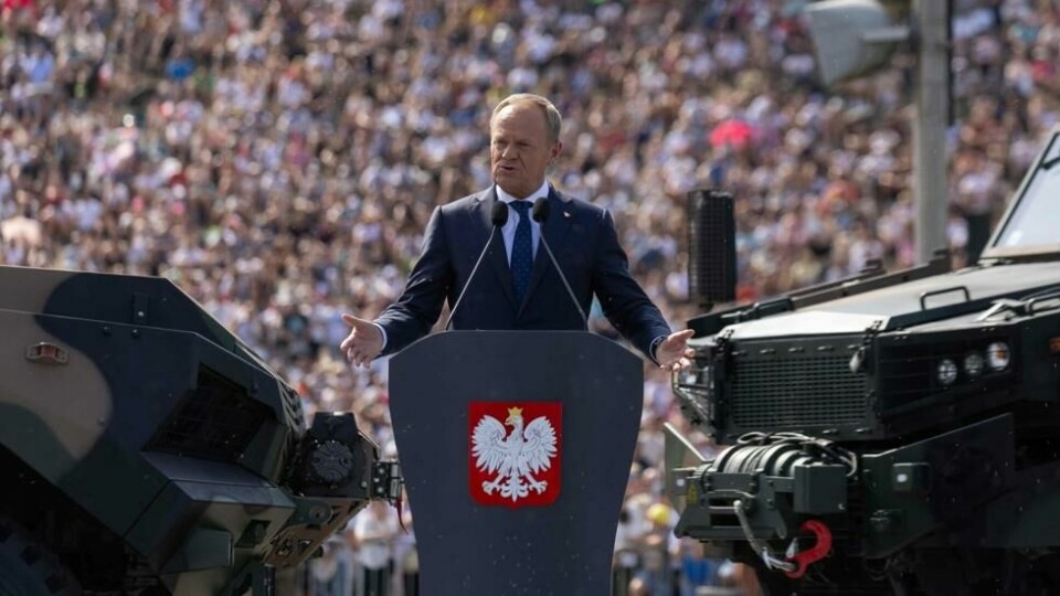 Poland's Prime Minister Donald Tusk speaks before a military parade in Warsaw on Polish Army Day, August 15, 2024, to commemorate the anniversary of the 1920 victory over Soviet Russia at the Battle of Warsaw during the Polish–Soviet War. (Photo by Wojtek RADWANSKI / AFP) Poland's Prime Minister Donald Tusk speaks before a military parade in Warsaw on Polish Army Day, August 15, 2024, to commemorate the anniversary of the 1920 victory over Soviet Russia at the Battle of Warsaw during the Polish–Soviet War. (Photo by Wojtek RADWANSKI / AFP)
