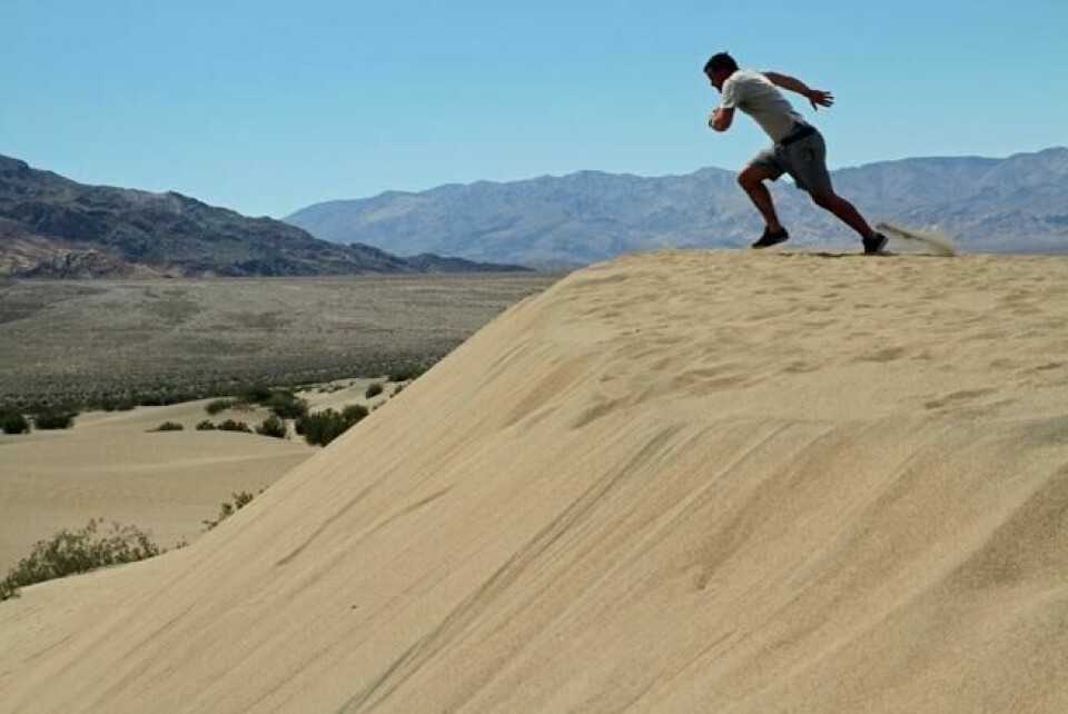 HØY MORO: Fra toppen av sanddynene i Mesquite Flats er det fristende å kaste seg utfor - og lande mykt og varmt. HØY MORO: Fra toppen av sanddynene i Mesquite Flats er det fristende å kaste seg utfor - og lande mykt og varmt.