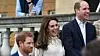 Prins William, hans kone Kate, hertuginne av Cambridge og prins Harry dro, på en hagefest i Buckingham Palace. Foto: Andrew Parsons / AP / NTB