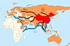 Kinas «Belt and Road Initiative» omfatter store investeringer i infrastruktur for å bygge ut handelsveier til Kina. Transportkorridorer er merket i svart (motorvei og høyhastighetsjernbane) og blått (sjøvei). Foto: Wikimedia Commons