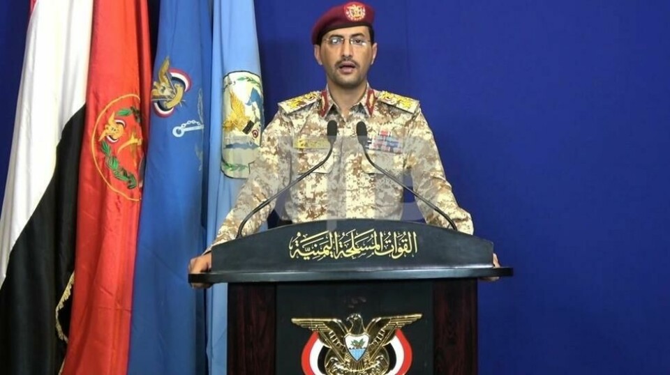 Brigadegeneral Yahya Saree er Houthi-gruppens militære talsperson. På tirsdag bekreftet han Houthi-gruppens angrep mot Israel. Her er Saree avbildet fra en pressekonferanse i 2019.