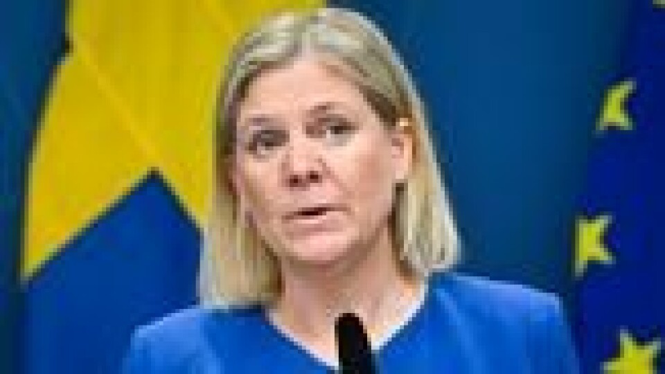 – Vi forlater en epoke og går inn i en annen, sa Andersson mandag da den svenske regjeringen kunngjorde at landet vil søke om Nato-medlemskap. – Vi forlater en epoke og går inn i en annen, sa Andersson mandag da den svenske regjeringen kunngjorde at landet vil søke om Nato-medlemskap. Foto: Henrik Montgomery/tt / AP