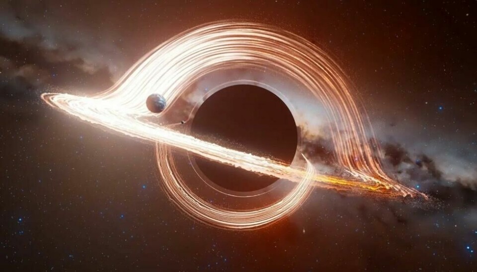 Slik kan et sort hull framstå, ifølge en kunstnerisk framstilling. Gravitasjonen er så sterk at lyset fra skiven rundt bøyes rundt den ekstreme tyngdekraften i midten. Det skaper den rare formen på skiven. (Illustrasjon: Dabarti CGI/Shutterstock/NTB). Slik kan et sort hull framstå, ifølge en kunstnerisk framstilling. Gravitasjonen er så sterk at lyset fra skiven rundt bøyes rundt den ekstreme tyngdekraften i midten. Det skaper den rare formen på skiven. (Illustrasjon: Dabarti CGI/Shutterstock/NTB).