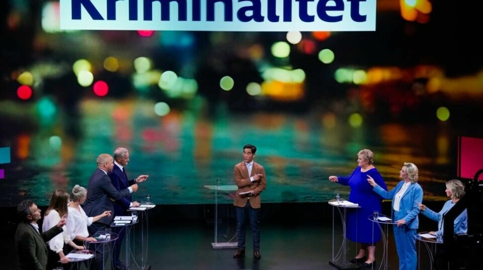 Kriminalitet var et av temaene under partilederdebatten i Arendalsuka. Statsminister Jonas Gahr Støre (Ap) viste til at antall politifolk har økt, men unnlot å si at mange av dem var sommervikarer. Foto: Heiko Junge / NTB