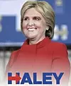Nikke Haley og Hillary Clinton manipulert sammen i ett ansikt.