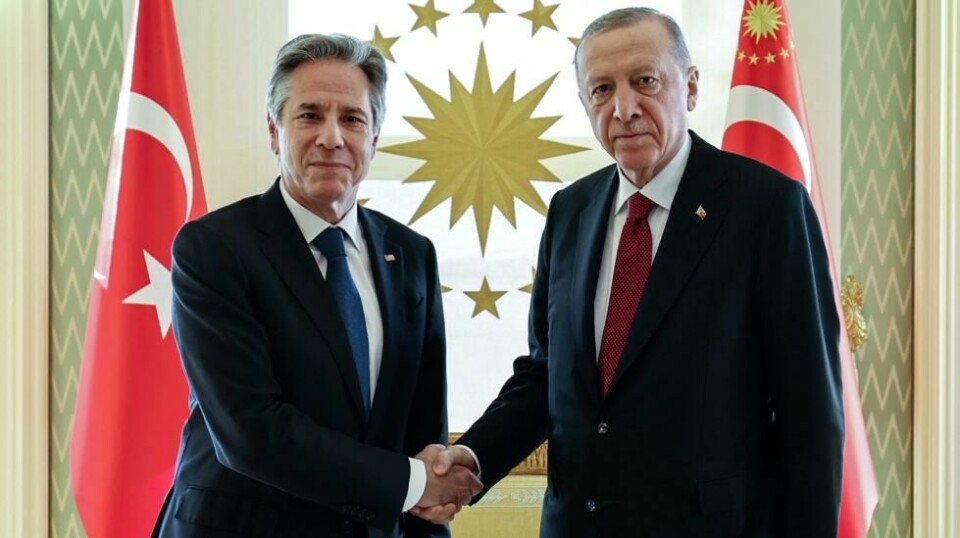 USAs utenriksminister Antony Blinken sammen med Tyrkias president Recep Tayyip Erdogan.